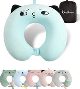 Nekkussen, nekkussen voor kinderen voor vliegtuig, auto, treinreizen, reiskussen van memory foam voor volwassenen, schattig dierenpatroon U-vormig kussen, afneembare hoes (roze2) Naty Shop cervicale orthopedische kussens blauw2