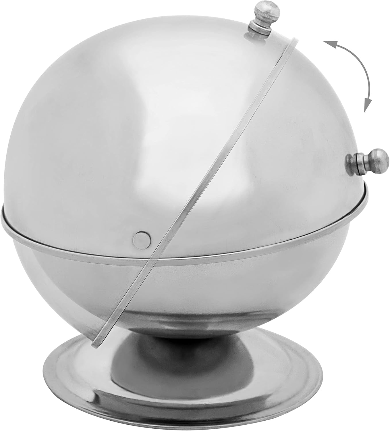 Relaxdays SWEETY suikerpot van roestvrij staal 14 x 13 x 13 cm (H x B x D) suikerbol met roldeksel rond snoepdoos zilver