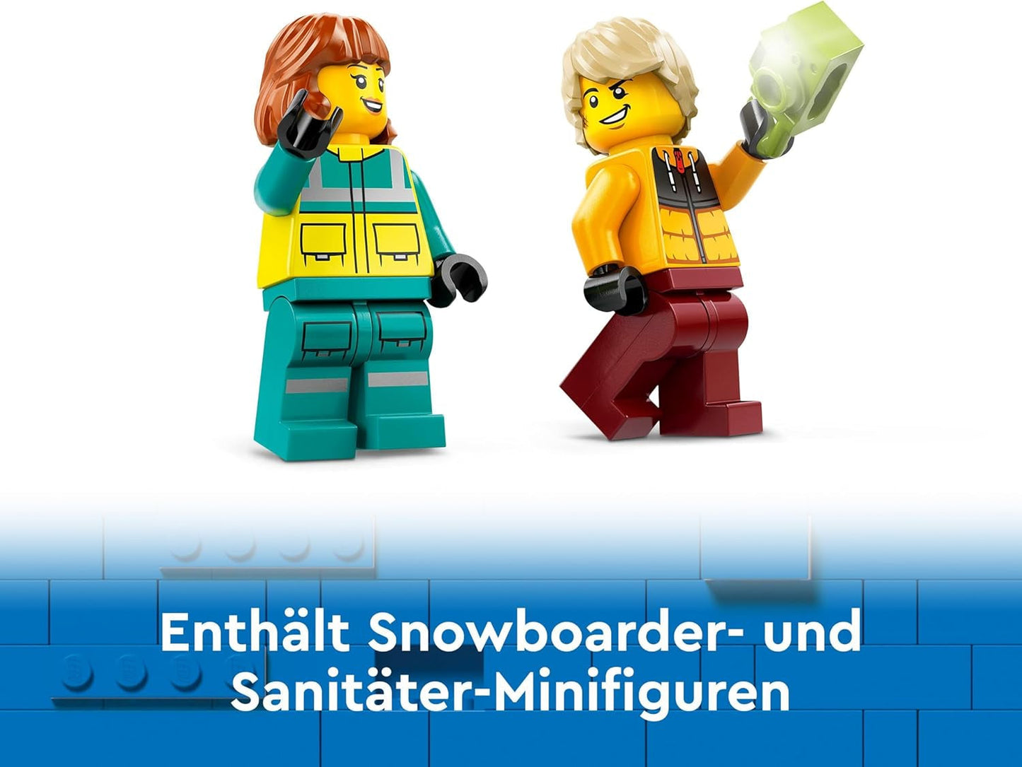 LEGO City Ambulance en Snowboarder, Ambulance Speelset met speelgoedauto en 2 minifiguren, Snowboarder en Paramedicus figuur, fantasierijk cadeau voor jongens en meisjes vanaf 4 jaar 60403 Bouwsets Besuche den LEGO-Store