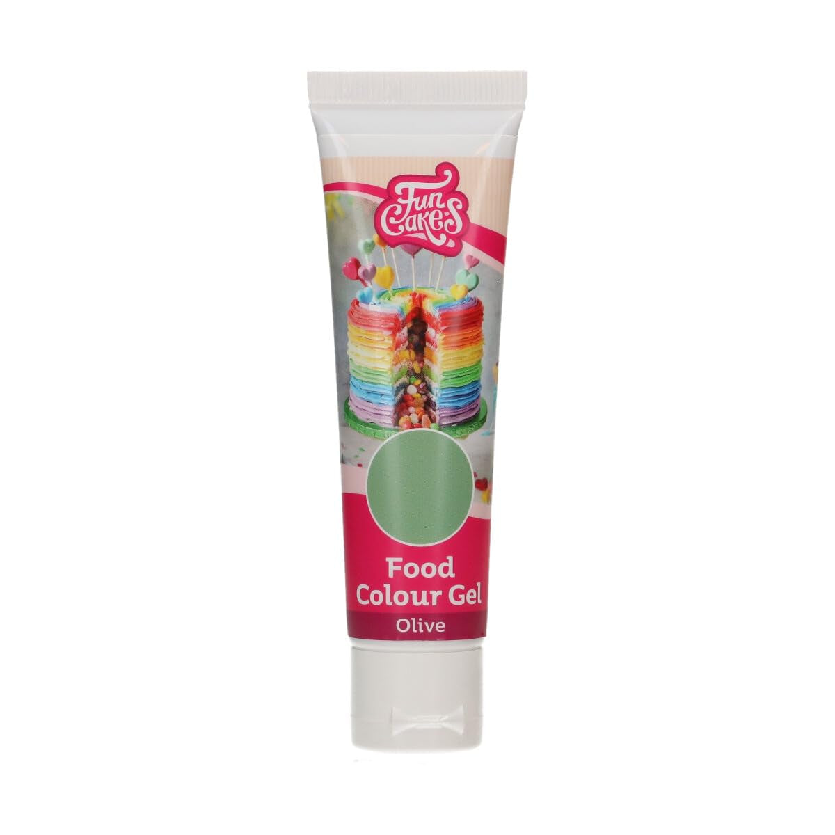 Funcakes Gel Olijf kleurstof: Hoog geconcentreerde kleurstof voor deeg, room, fondant en marsepein. Gemakkelijk doseren. Eén druppel om levendige kleuren te creëren. Halal. 30 gram