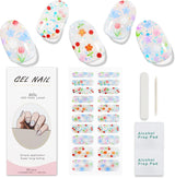 JMEOWIO Nagelfolie UV Hartend Bunter Blumenglitzer UV Gel Nail Strips Nagelsticker Nagelaufkleber Nail Art Decoratie Nageldesign Zubehör