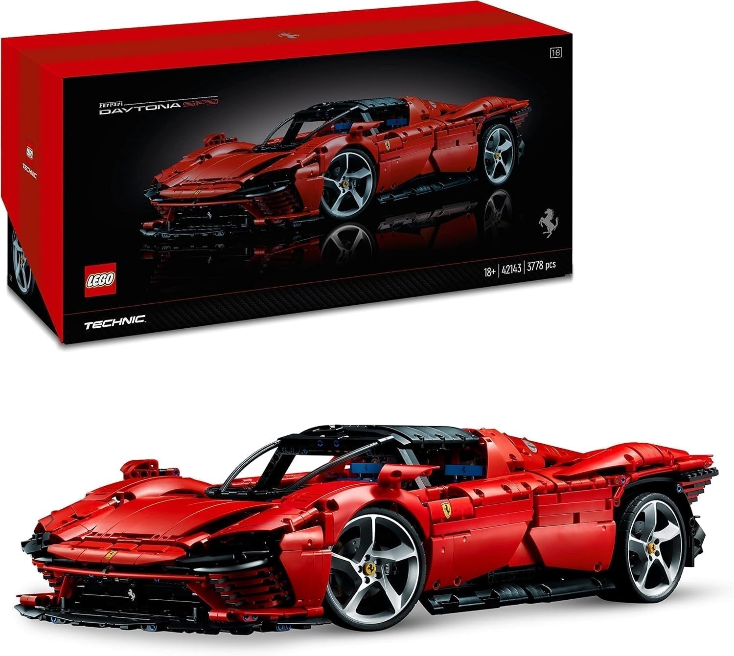 LEGO Technic Ferrari Daytona SP3 modelbouwset, schaal 1:8, rode supersportwagen, uitgebreid automodel, verzamelobject, ultiem autoconcept 42143 bouwsets Bekijk de LEGO-Store Single