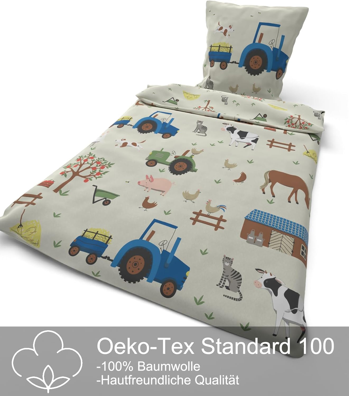 Skybrands Kinder Bettwäsche Tiere 135X200 Bauernhof Kinderbettwäsche Bagger Traktor Baumwolle Kinderbettwäsche 2Tgl. Für Jungen en Mädchen Naty Shop