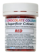 Voedingskleurstof Sugarflair Chocolate Voedingskleurstof voor rode chocolade - Gekleurde biologische cacaoboter, chocoladekleuring voor het kleuren van chocolade, pralines - 35g