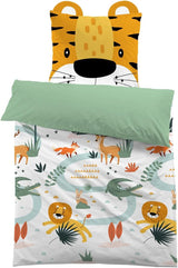 3D microvezel beddengoed, dieren, unisex beddengoed - kinderen Naty Shop Leeuw met oren 135×200+80×80