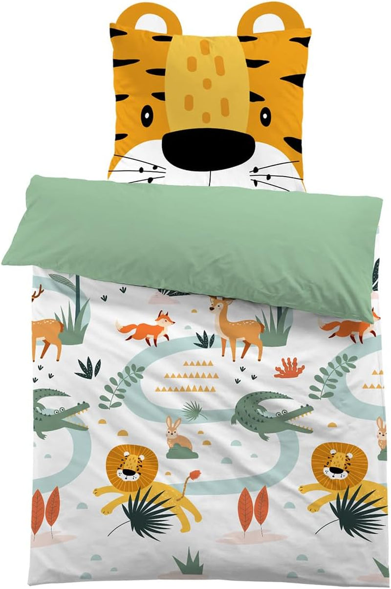 3D microvezel beddengoed, dieren, unisex beddengoed - kinderen Naty Shop Leeuw met oren 135×200+80×80