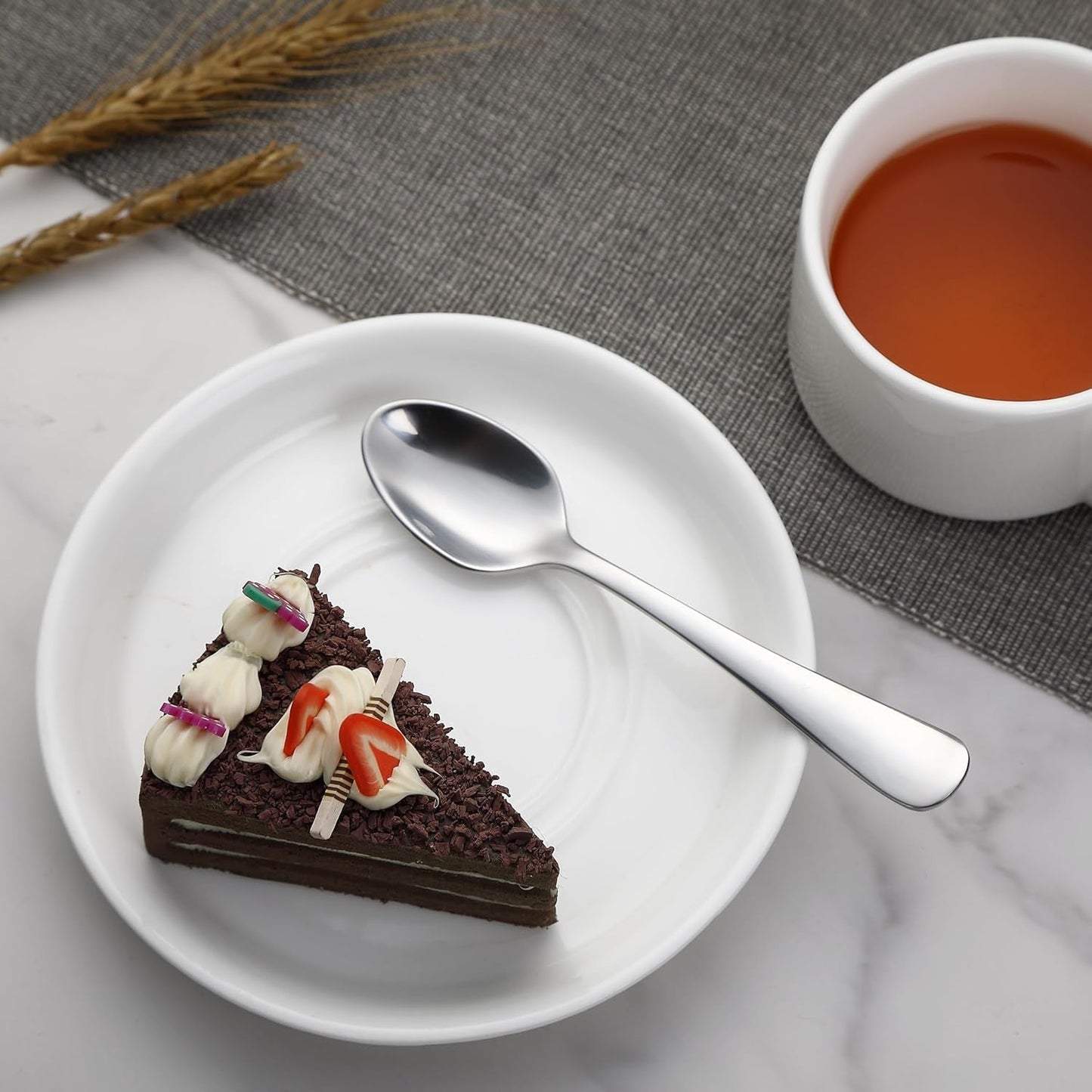 Koffielepel van roestvrij staal, ontwerp met ronde rand, 12 stuks, zilveren Naty Shop-keuken