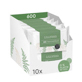 LILLYDOO Groene vochtige doekjes, 600 stuks (10 x 60), 100% plasticvrij, scheurbestendig doekje - geurvrij, zacht en natuurlijk, zachte reiniging voor de gevoelige huid, dermatologisch getest