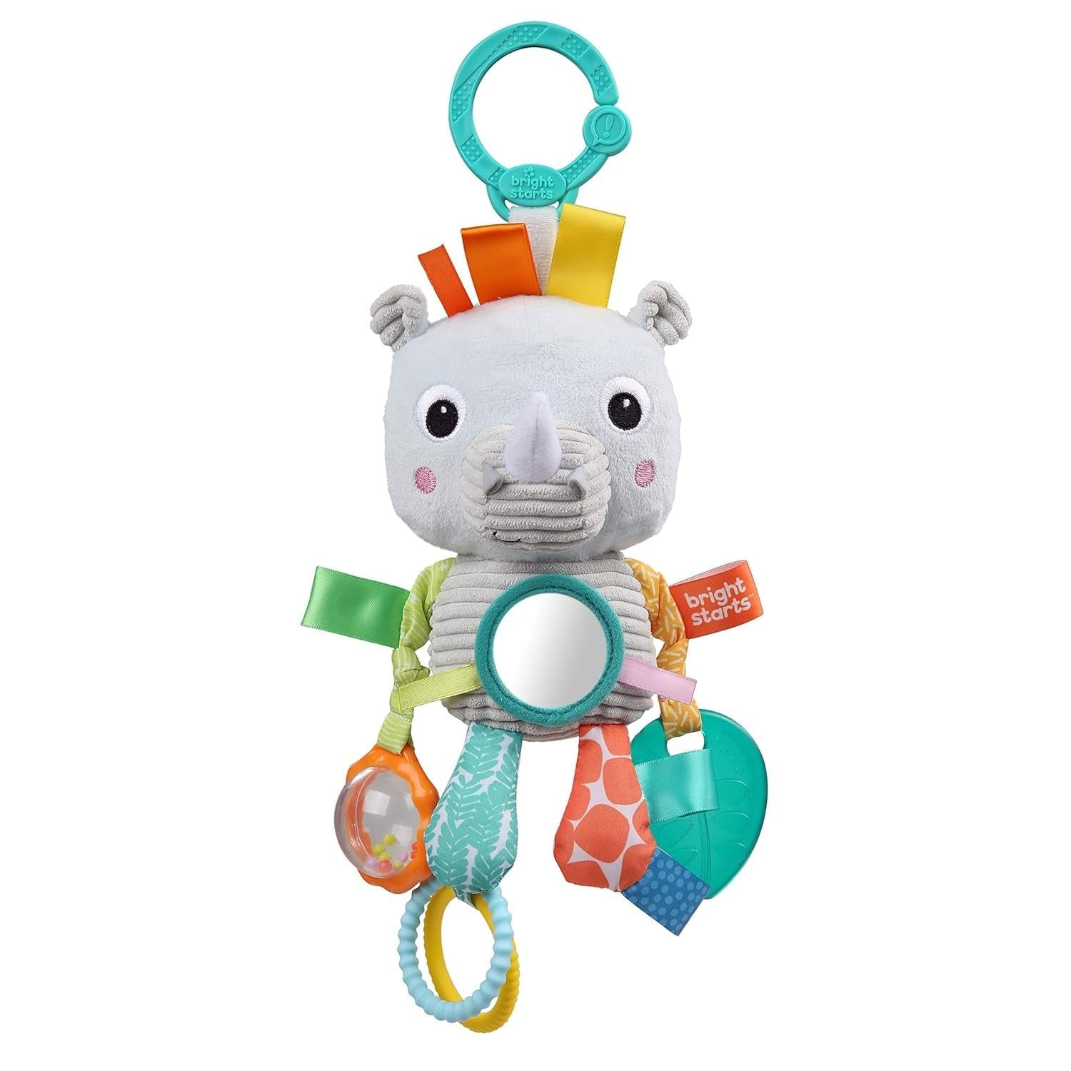 Bright Starts Kinderwagen Speelgoedluiaard - met rammelaar, spiegel en taggie-lussen Babyspeelgoed Naty Shop Rhinoceros