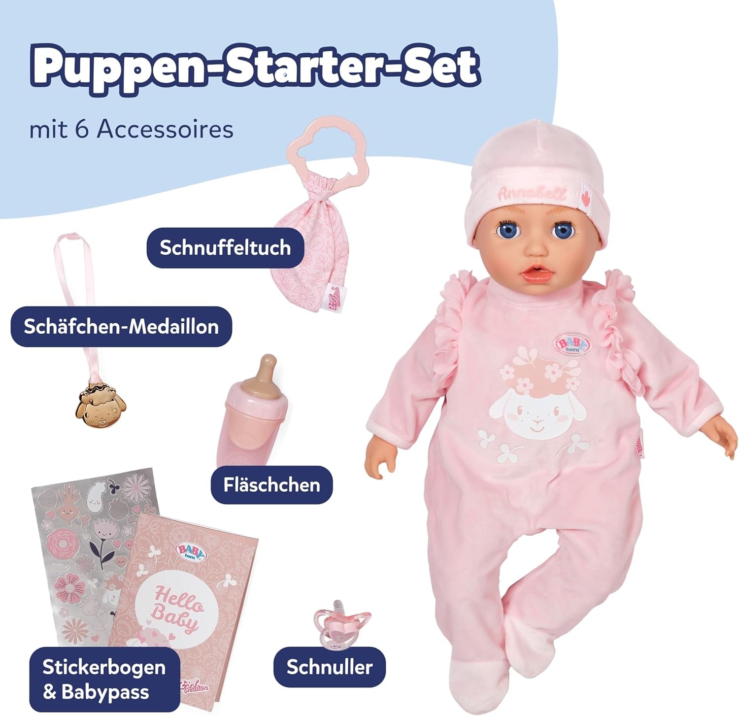 BABY Born Annabell 43 cm - Zachte pop met 7 elektronische functies en geluid - Geschikt voor kinderen vanaf 3 jaar - Pop inclusief accessoires - Werkt op batterijen