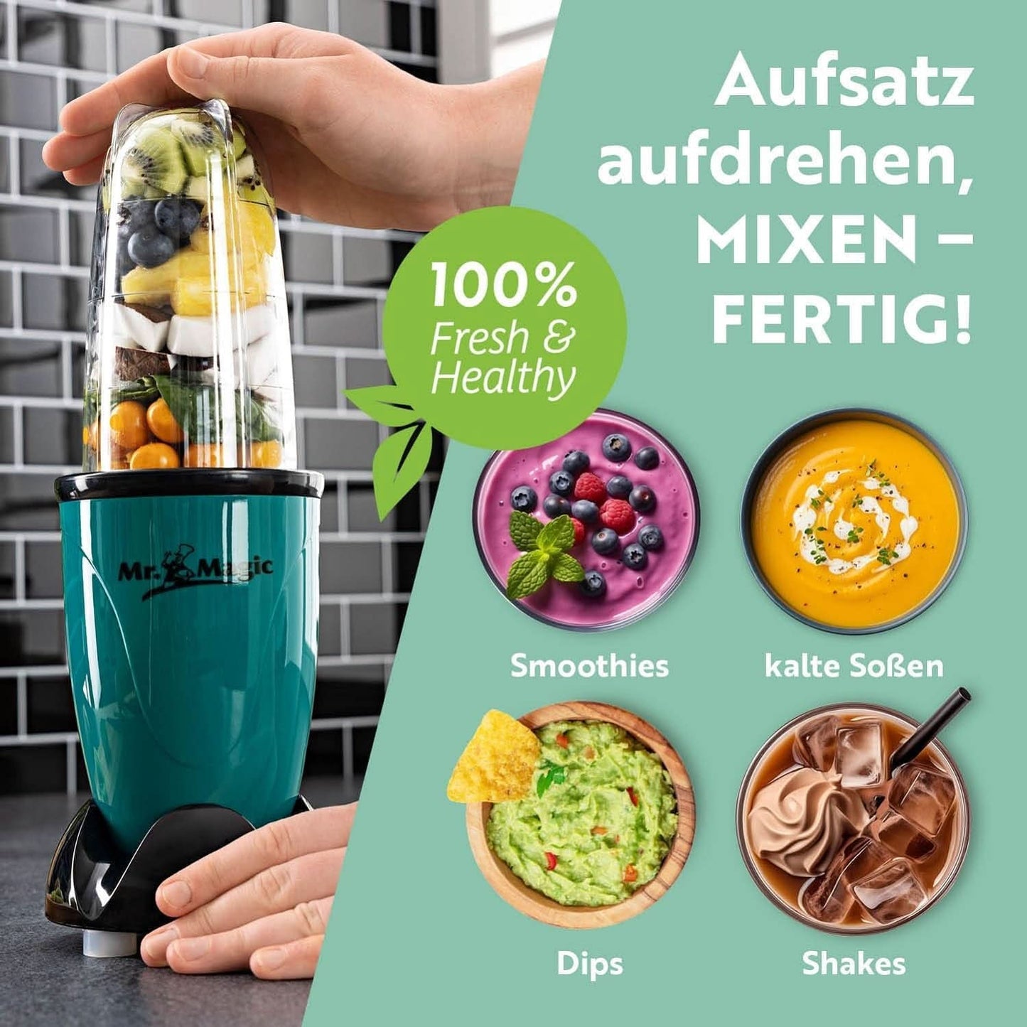 Gourmetmaxx Mr Magic Blender, Smoothie Maker met Xxl Naty Shop accessoirepakket