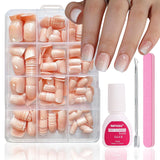 Kunstnagels set - 240 stuks korte vierkante nagels zacht gelmodel naakt wit gradiënt nep natuurlijke lijm op nepnagels voor vrouwen DIY (naakt gradiënt, 240X)