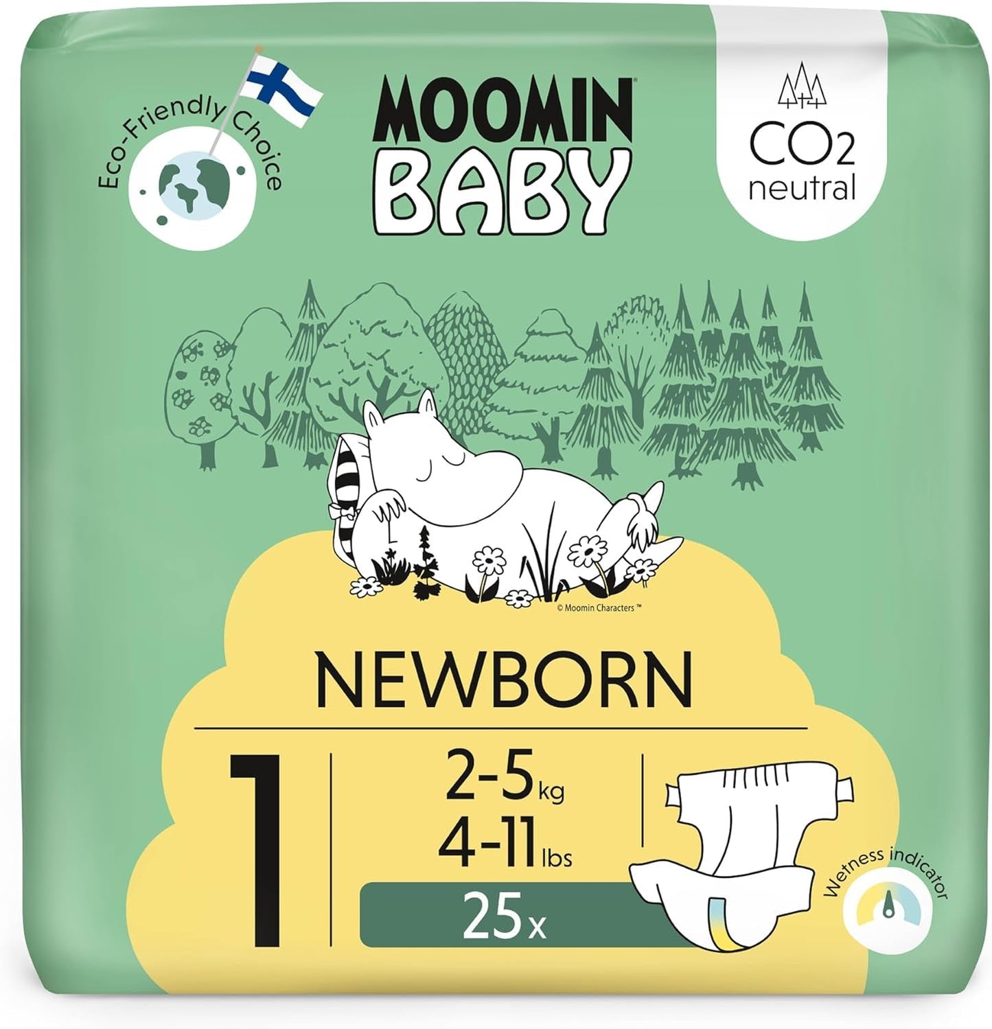Moomin Baby Eco-luiers, maat 3, 5-8 kg, 48 stuks, premium zachte luiers | Zacht en huidvriendelijk, ademend, absorberend, geen onnodige chemicaliën |