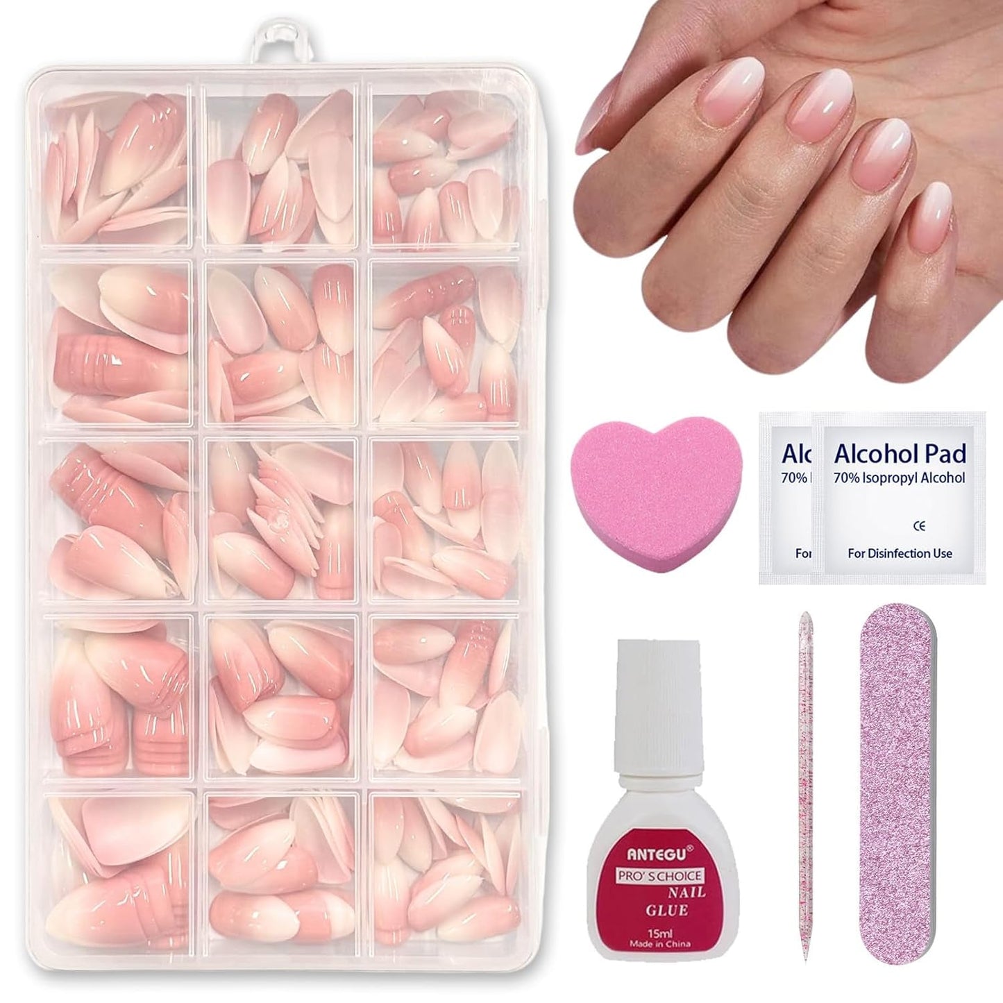 240 stuks korte kunstnagels set - korte natuurlijke kunstnagels om op te lijmen - naakt gradiënt kunstnagels voor box nagelverlengingen (nude gradiënt)