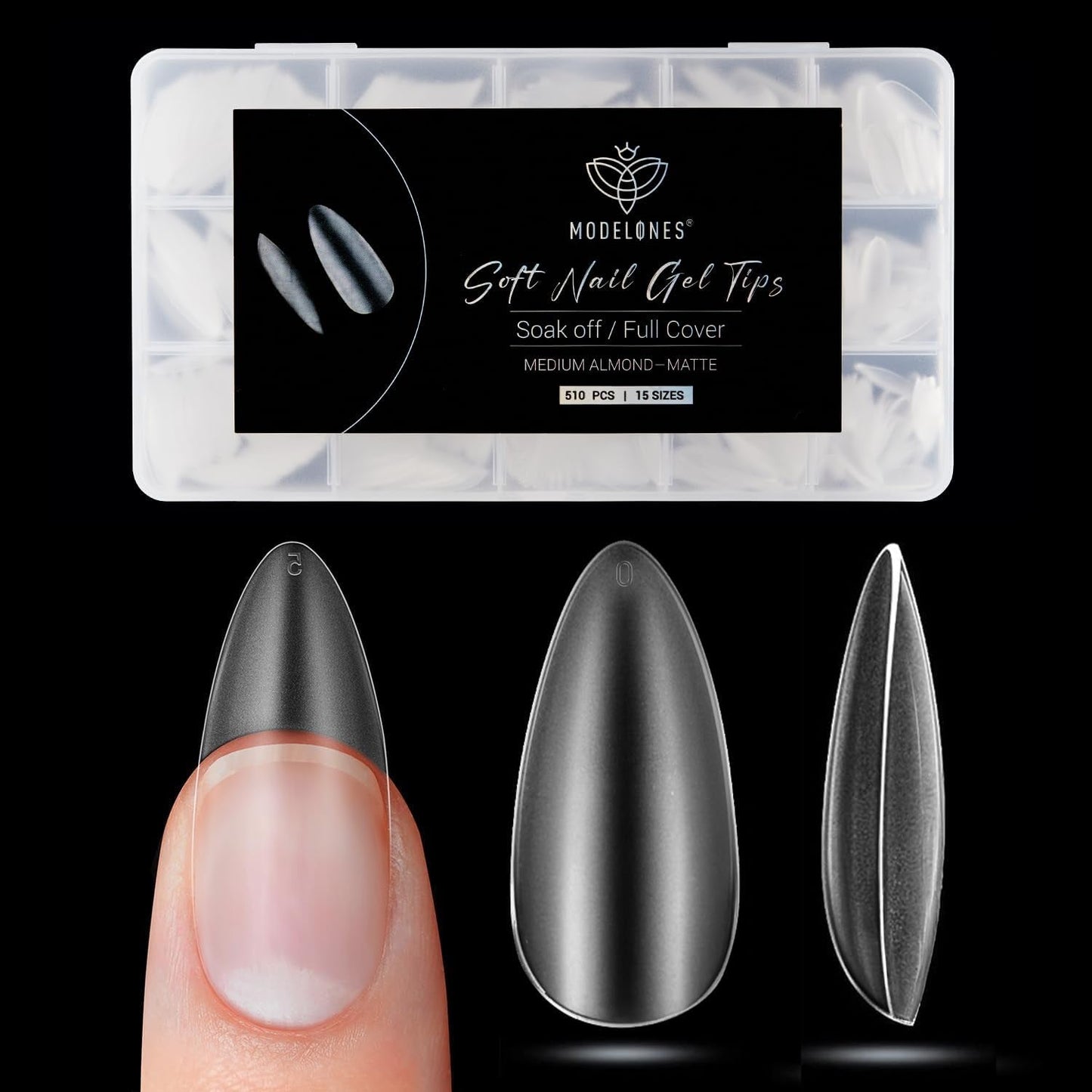 Modelones nageltips 510-delig - volledig dekkende nageltipsset, geltipsset, pre-polijst PMMA-hars nageltips, kunstnagels voor lijm op nail art DIY, korte Squoval