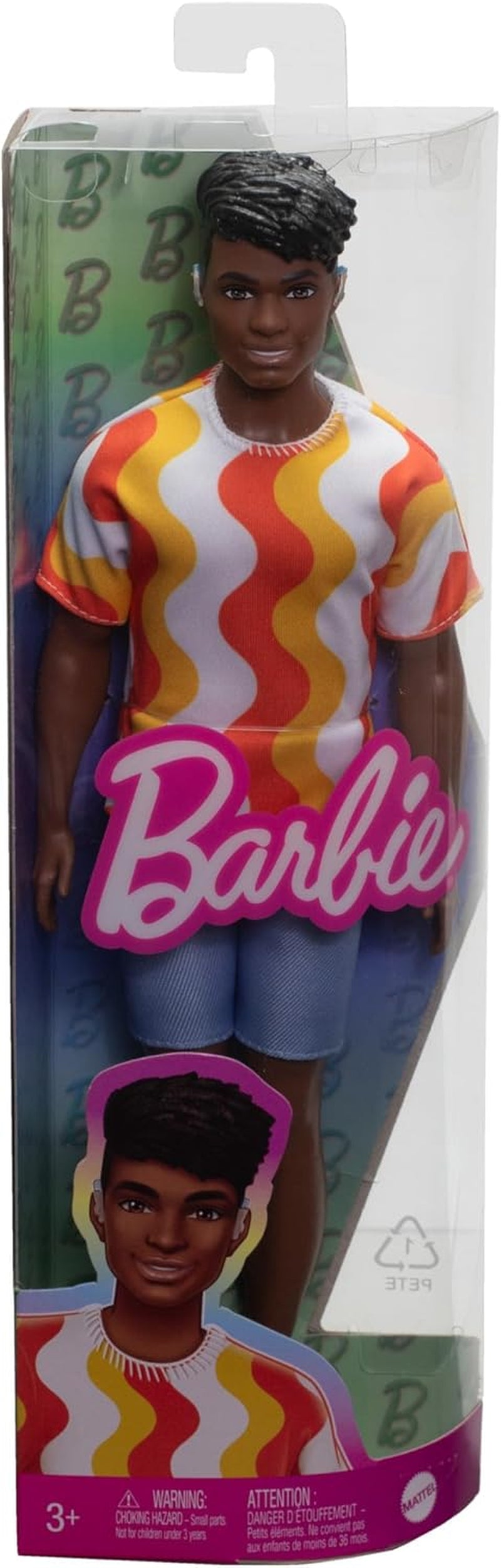 Barbie Fashionista's Ken Pop nr. 220 Met bandjes en wijde lichaamsvorm in een uitneembaar shirt met oranje patroon, korte broek en platformsandalen, HRH23 Naty Shop Dolls