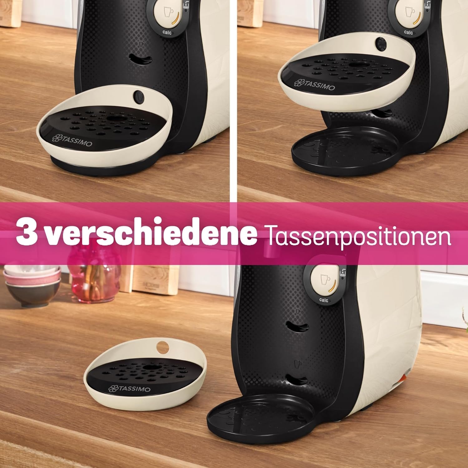 Bosch Tassimo Happy Friendly TAS107E Capsule-espressomachine, 70+ dranken, geschikt voor alle kopjes, auto-stop, duurzaam, perfecte dosering, ruimtebesparend, 1400W, crème/zwart