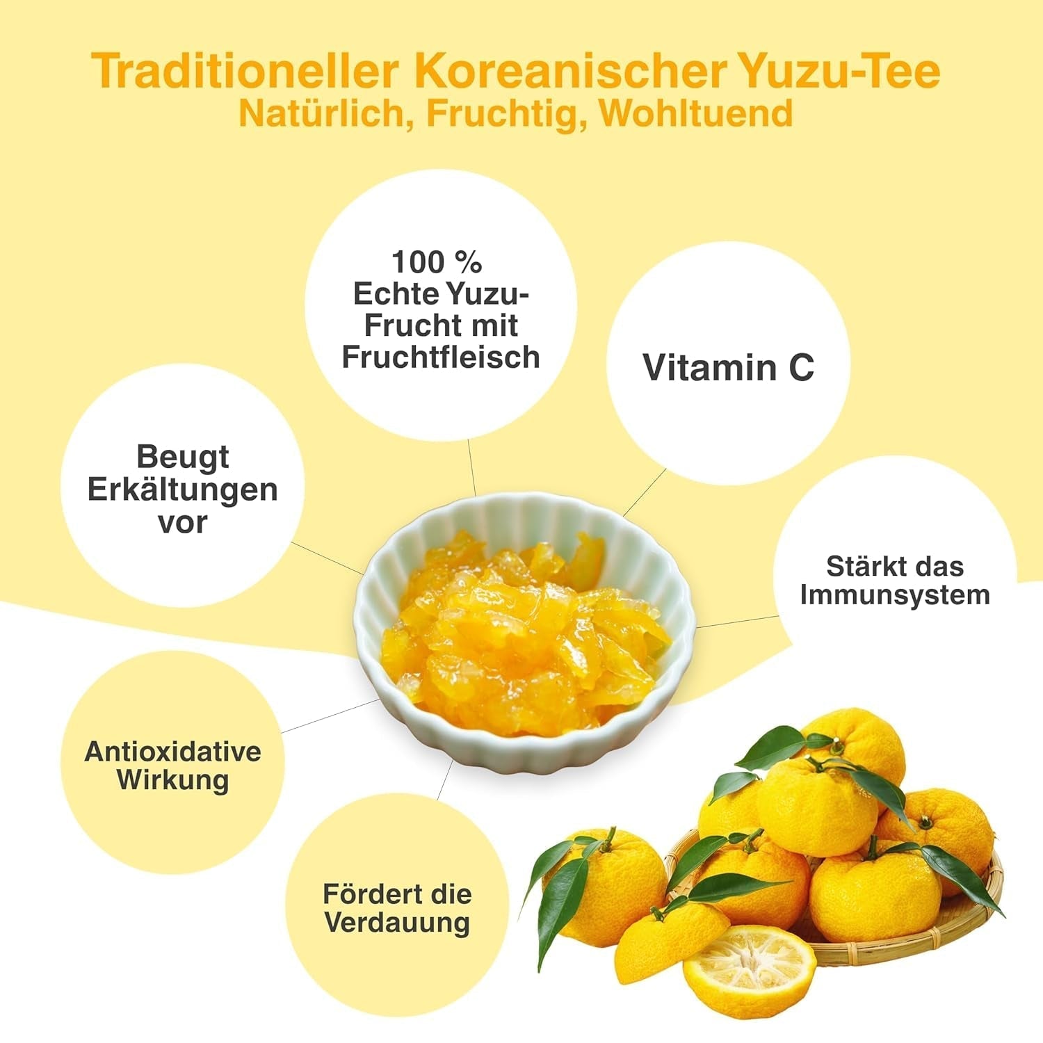 Easycookasia Koreaanse drank – Yuzu-thee | Fruitig, zoet en citrus | Met vitamine C | Voor thee, limonade, cocktails en desserts | Ontdek de Aziatische theecultuur (500g)