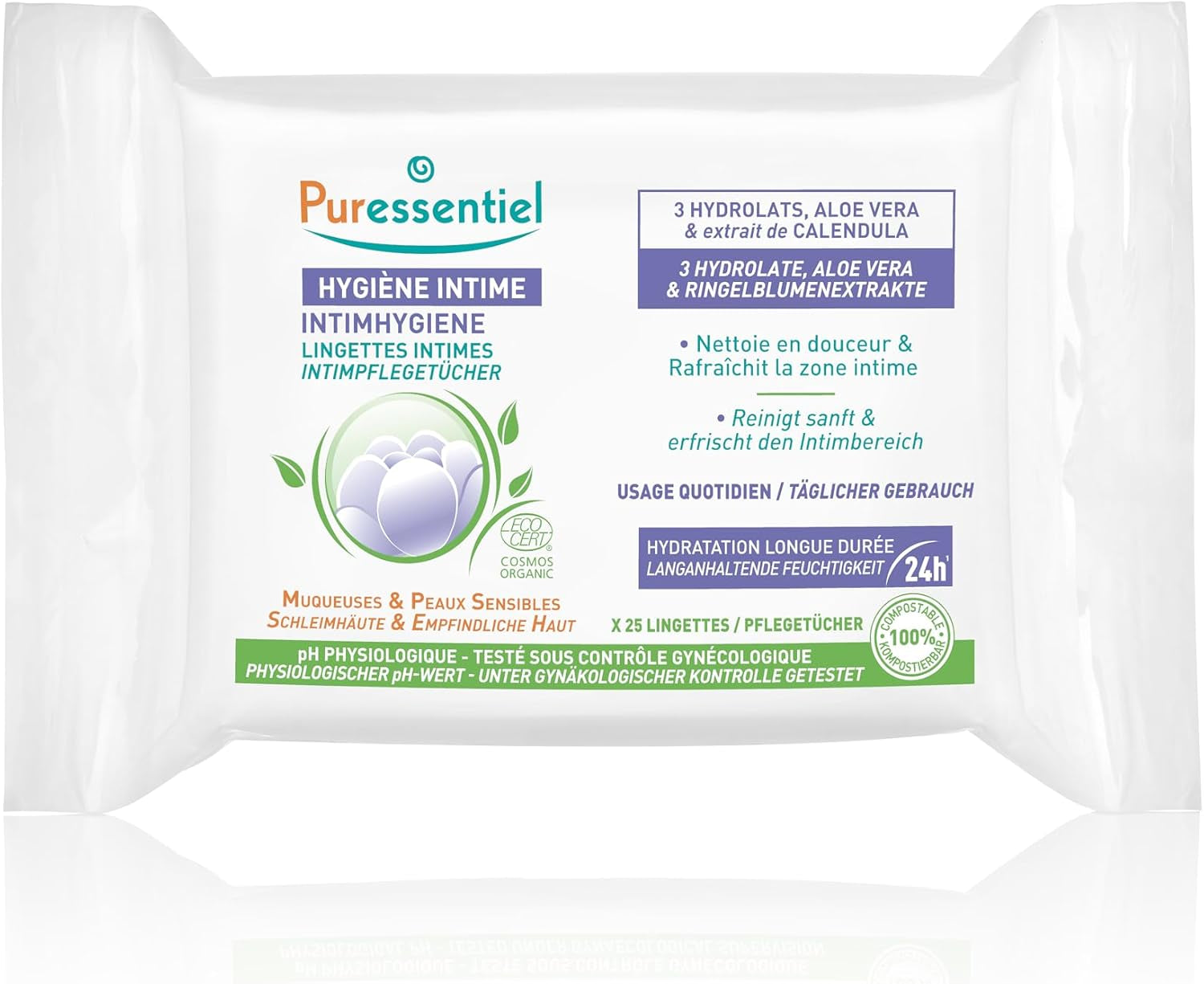 Puressentiel - Intieme hygiëne - Intieme doekjes - Reinigend en verfrissend - Gevoelige slijmvliezen en huid - Langdurige hydratatie 24 uur - Voor dagelijks gebruik - X25 st.