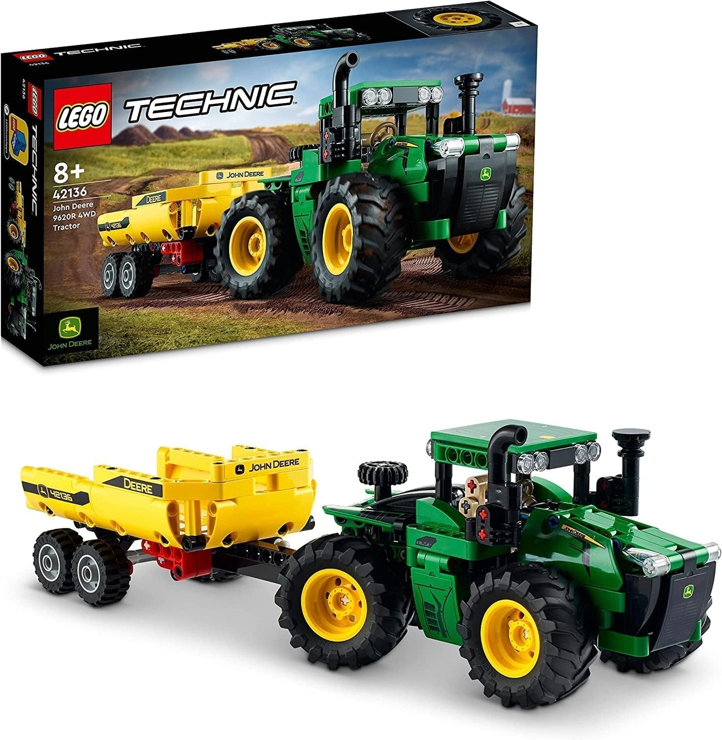 LEGO Technic John Deere 9620R Tractor 4WD met kipper Klassiek landbouwspeelgoed voor kinderen, jongens en meisjes, 8 jaar oud, verzamelmodelset 42136 Bouwsets Bekijk de LEGO-Store Single