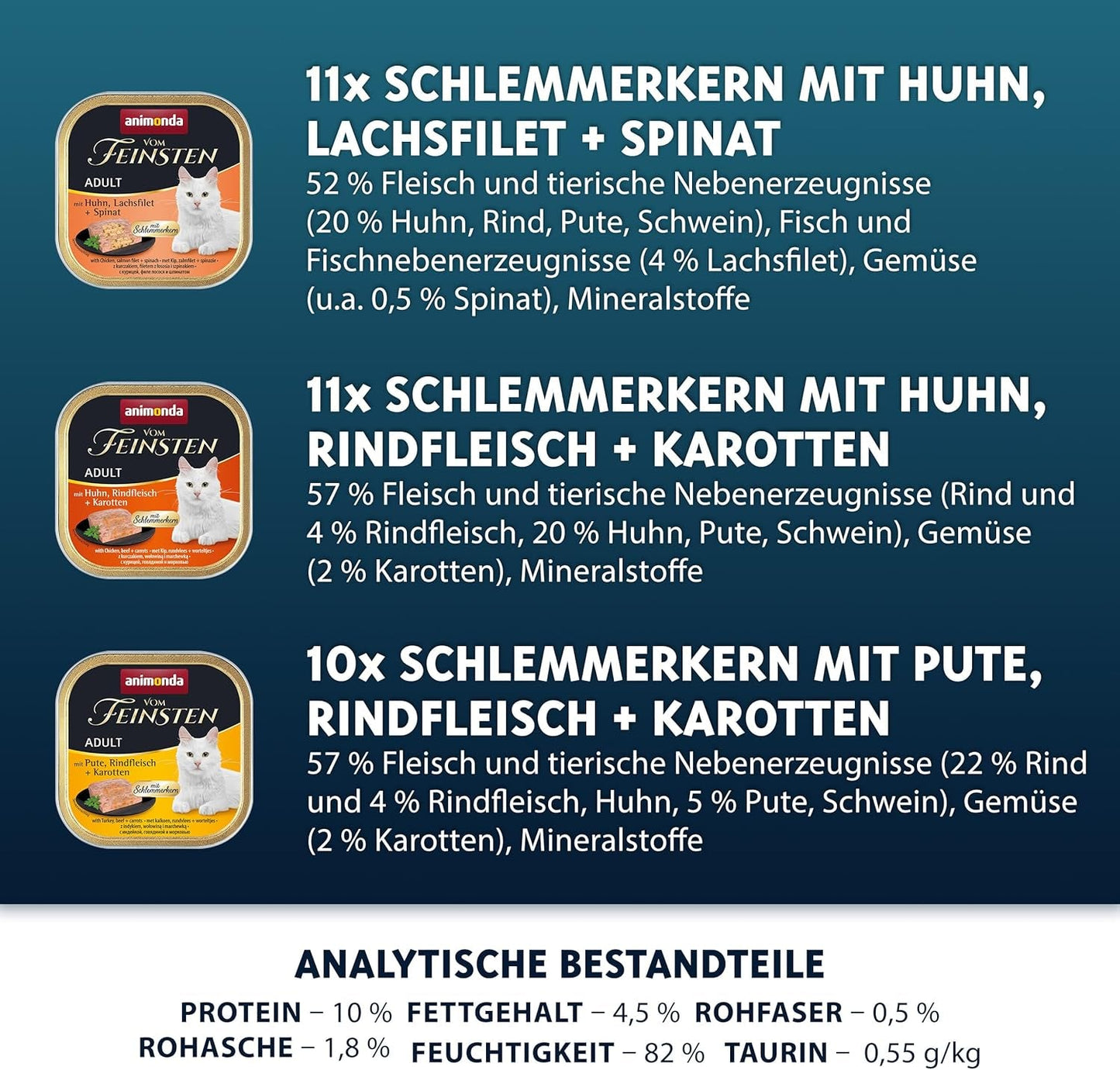 animonda Vom Feinsten Adult Gourmet Varieteit (32 x 100 g), graanvrij en suikervrij natvoer voor volwassen katten met een onweerstaanbare gourmetkern.