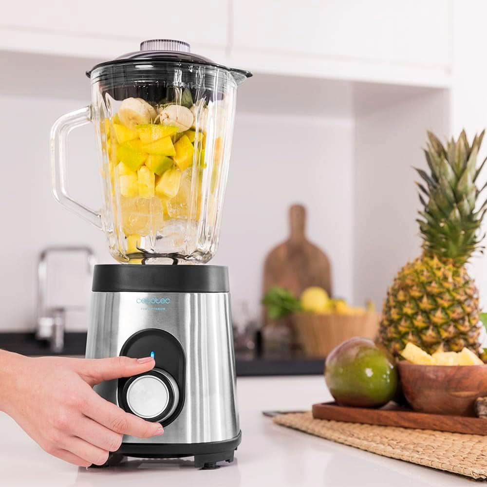 Cecotec Menger Glas Power Schwarz Titan 1000 INOX. 1000 W, Edelstahlgehäuse, 6-Blatt-Blatt Mit Schwarzer Titanbeschichtung, 1,5-L-Glaskrug, 5 Geschwindigkeiten [Energieeffizienzklasse a +] Keuken Naty Shop