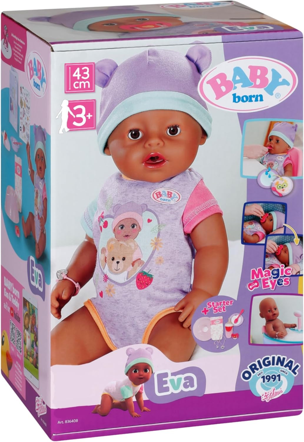 BABY Born Eva - babypop 43 cm - 10 functies inclusief accessoires en matras - Werkt volledig zonder batterijen - Geschikt voor kinderen vanaf 3 jaar