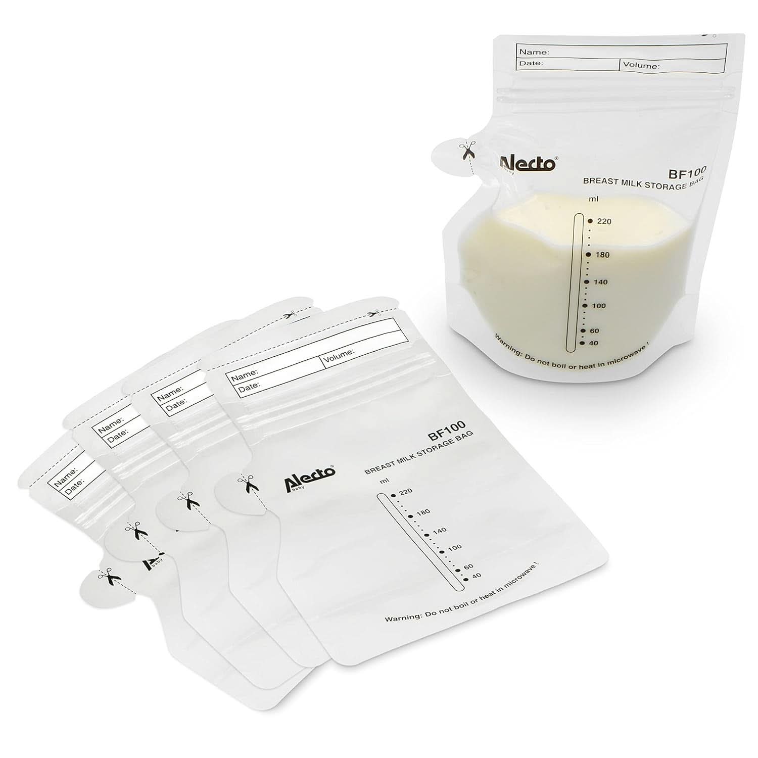 BF100 Bewaarzakje voor moedermelk - Zakje voor moedermelk - inhoud 220 Ml - 100 stuks - Transparant Voedings- en Borstvoedingsaccessoires Bebe Naty Shop