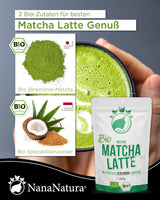 Nananatura'S Bio Matcha Latte Mix met 22% groene theepoeder van ceremoniële kwaliteit uit Japan | Voor eenvoudig en lekker genieten van thee | Ook geschikt voor ijs en gebak