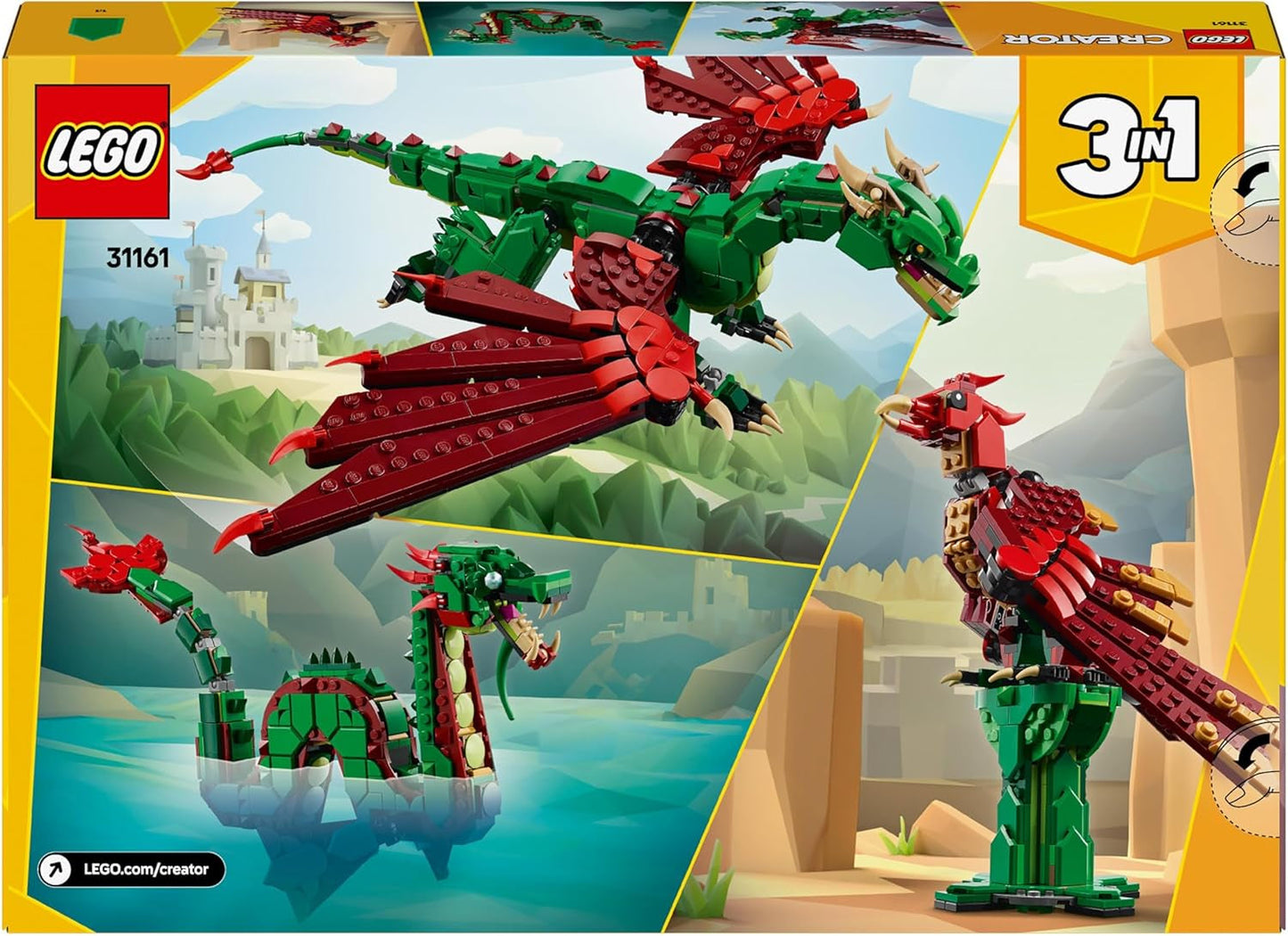 LEGO Creator 3In1 Groene Draak - Speelgoed - Kan worden omgezet in een zeeslang of feniks - Dierenbouwspeelgoed voor kinderen - Cadeau voor jongens en meisjes vanaf 9 jaar 31161 Bouwsets Besuche den LEGO-Store