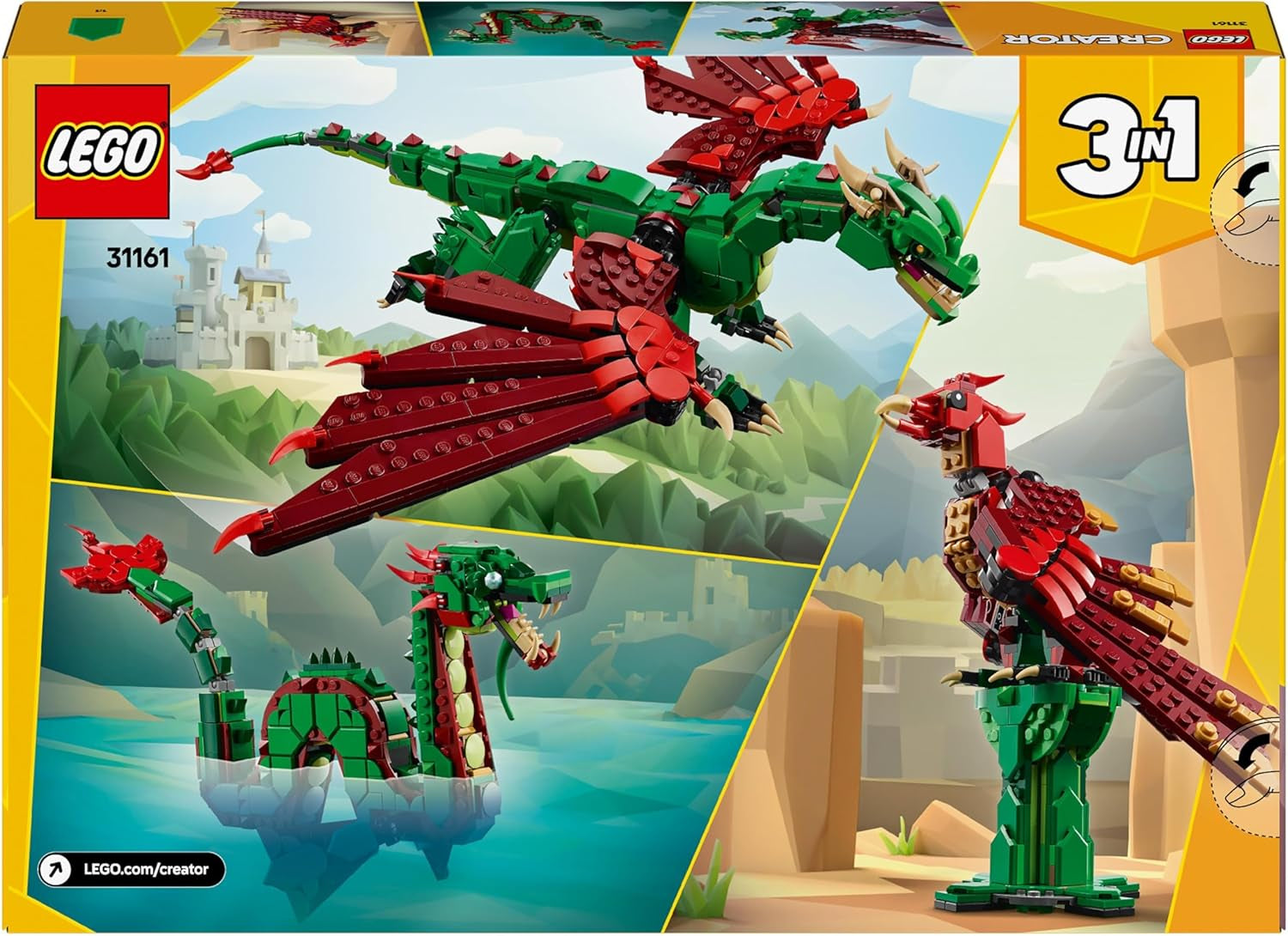 LEGO Creator 3In1 Groene Draak - Speelgoed - Kan worden omgezet in een zeeslang of feniks - Dierenbouwspeelgoed voor kinderen - Cadeau voor jongens en meisjes vanaf 9 jaar 31161 Bouwsets Besuche den LEGO-Store