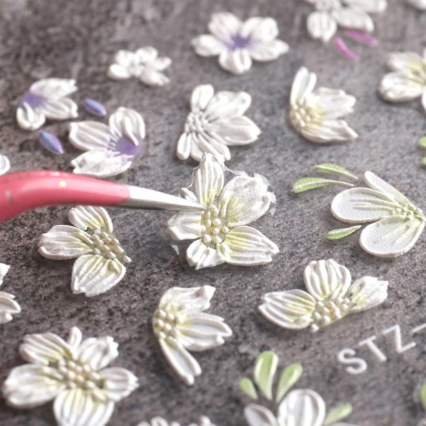 JMEOWIO 3D Nagelsticker Frühling Blume Nail Art Sticker Selbstklebend Nagelaufkleber 5D Stereoskopisch Blumen Decoratie Nageldesign Zubehör 4 Blatt