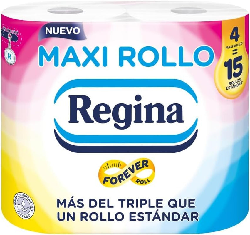 Regina Maxi-Roll - 4 rollen toiletpapier, 500 2-laags vellen per rol, ruim drie keer een standaardrol, 60% gerecyclede plastic verpakkingen, 100% Fsc-gecertificeerd papier