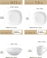 MALACASA Serviesset voor 4 personen, 16-delig wit porseleinen servies, moderne serviesset met 4 dinerborden, dessertborden, Suma-borden en kopjes, ELISA-serie