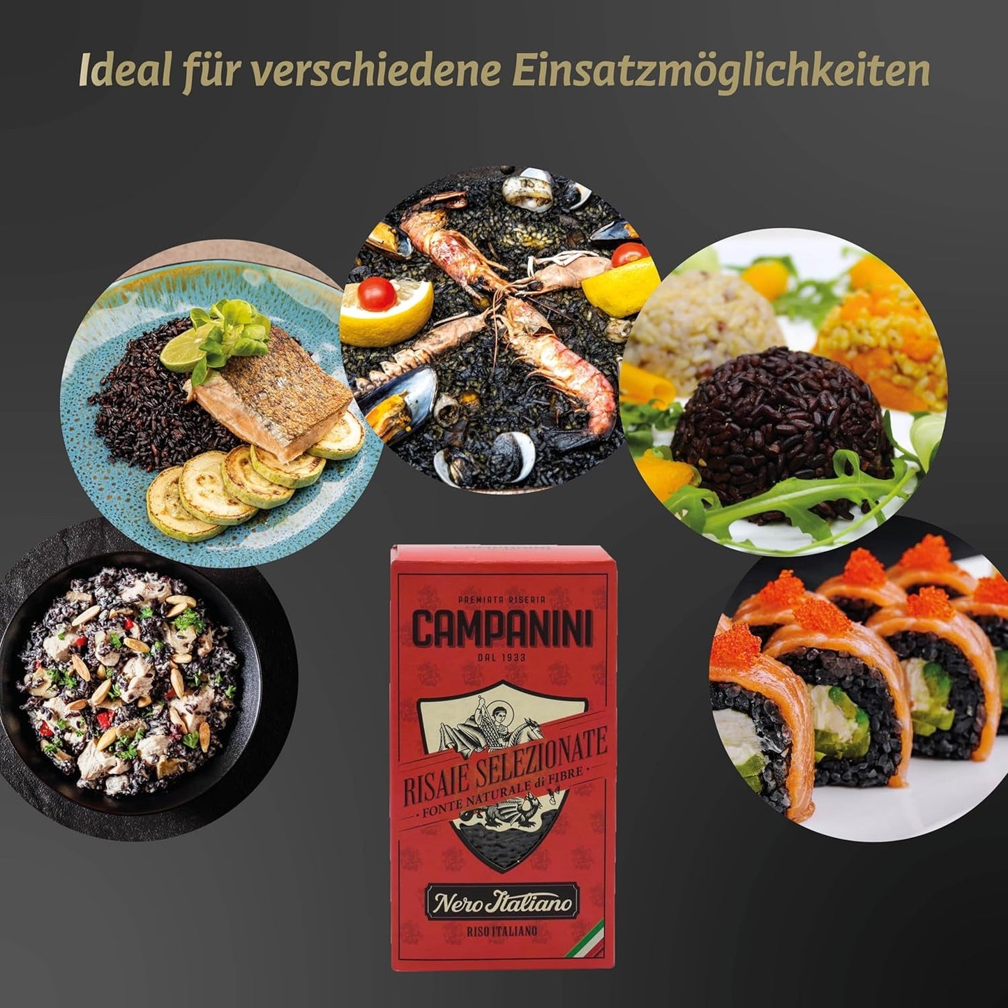 RISO NERO Zwarte Rijst RISERA CAMPANINI 500g uit Italië Oosterse Rijst