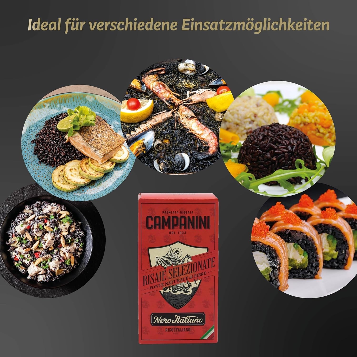 RISO NERO Zwarte Rijst RISERA CAMPANINI 500g uit Italië Oosterse Rijst