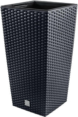 Prosperplast rotanlook potten/potten met inzet | 26,5 x 26,5 x 50cm | antraciet | weer- en UV-bestendig | van stevig kunststof | voor binnen en buiten