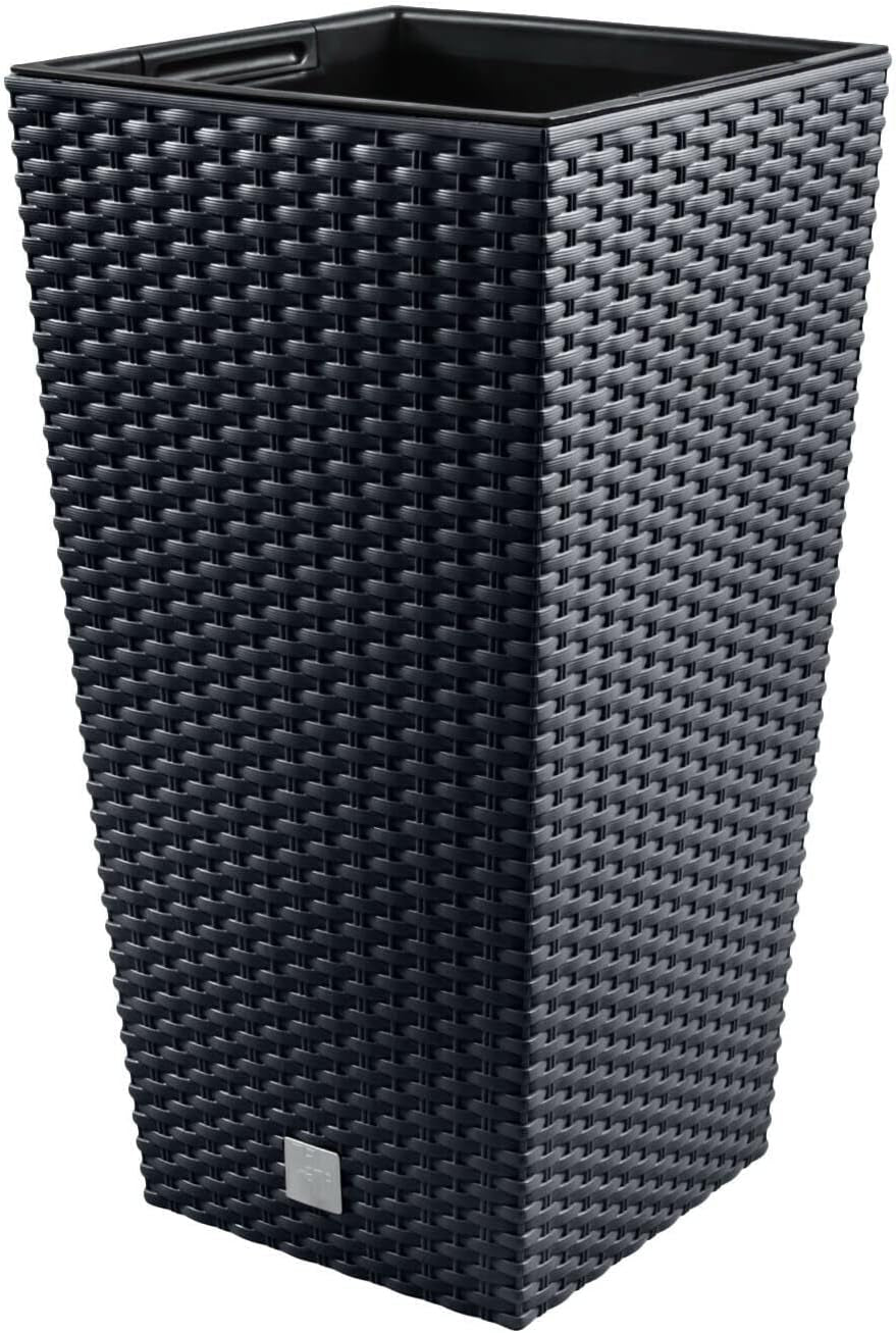 Prosperplast rotanlook potten/potten met inzet | 26,5 x 26,5 x 50cm | antraciet | weer- en UV-bestendig | van stevig kunststof | voor binnen en buiten