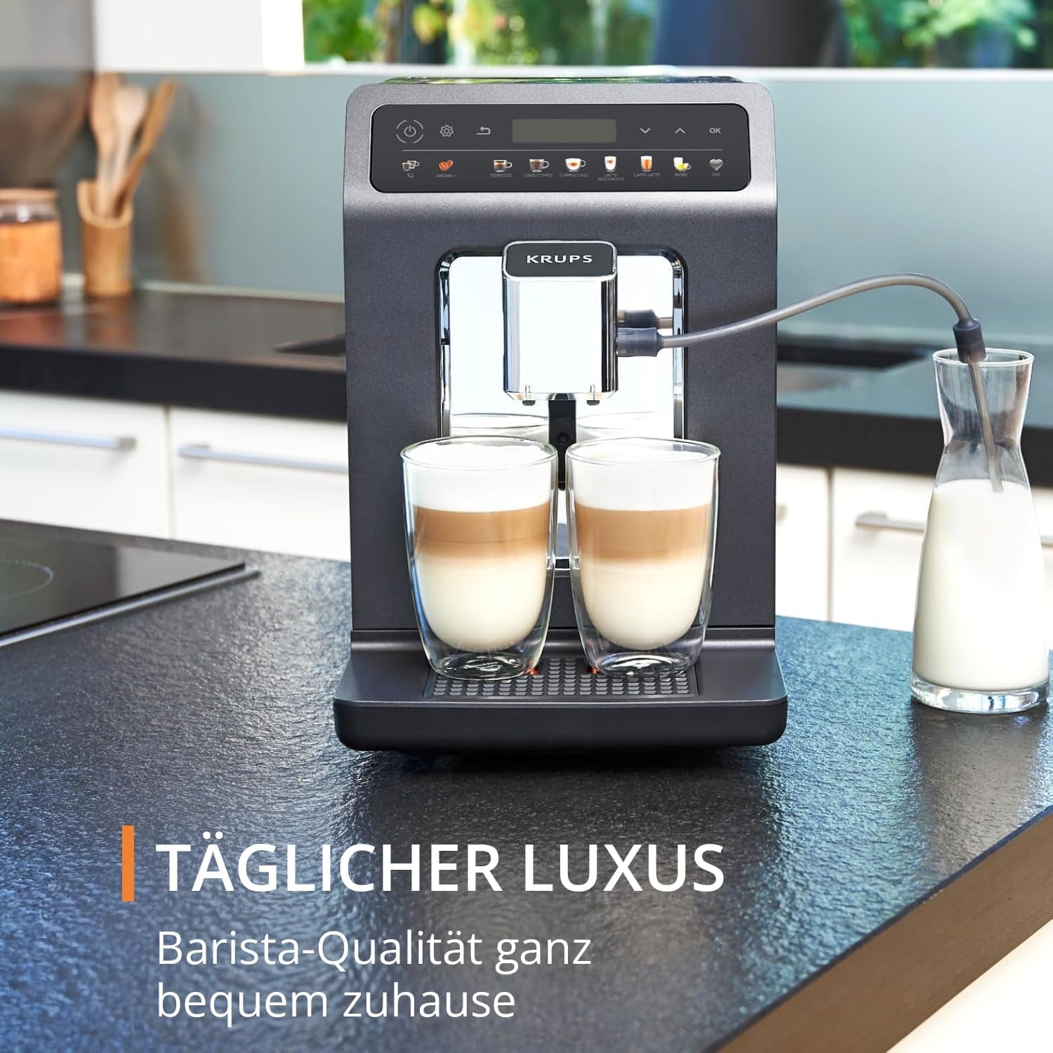 KRUPS Evidence One automatische espressomachine met melkslang, one-touch cappuccino, 12 speciale dranken, 2-kops functie, kleurendisplay, espressomachine, TÜV certificaat, zwart, EA895N10