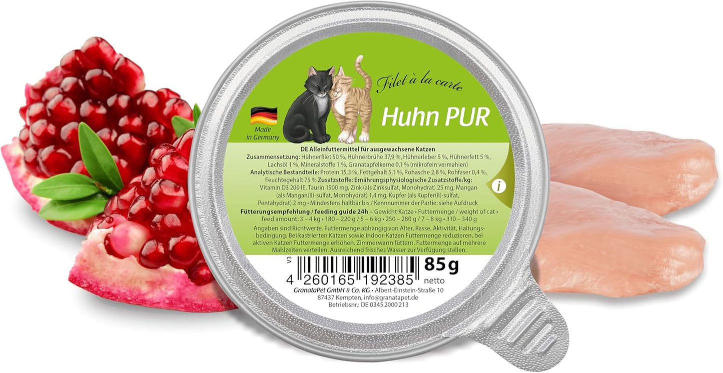 GranataPet Filet à la carte Kip PURE, nat kattenvoer, graanvrije filetstukken, kattenvoer zonder toegevoegde suikers, hoog vleesgehalte, 6 x 85 g