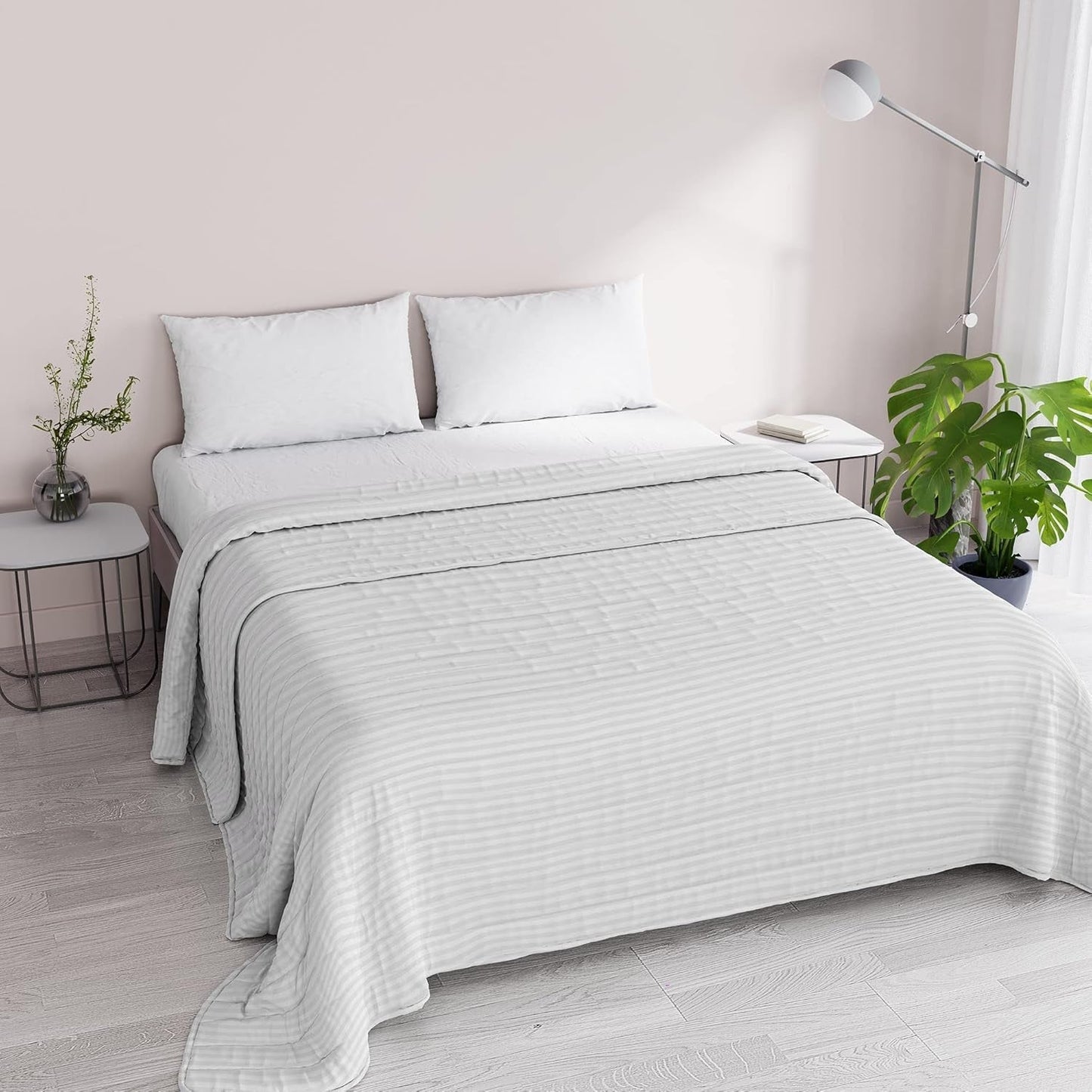 Zomerdekbed Satijn Strepen, polyester, crème, 260X250 Cm Quilts en quilts Naty Shop Wit 260X250 Cm