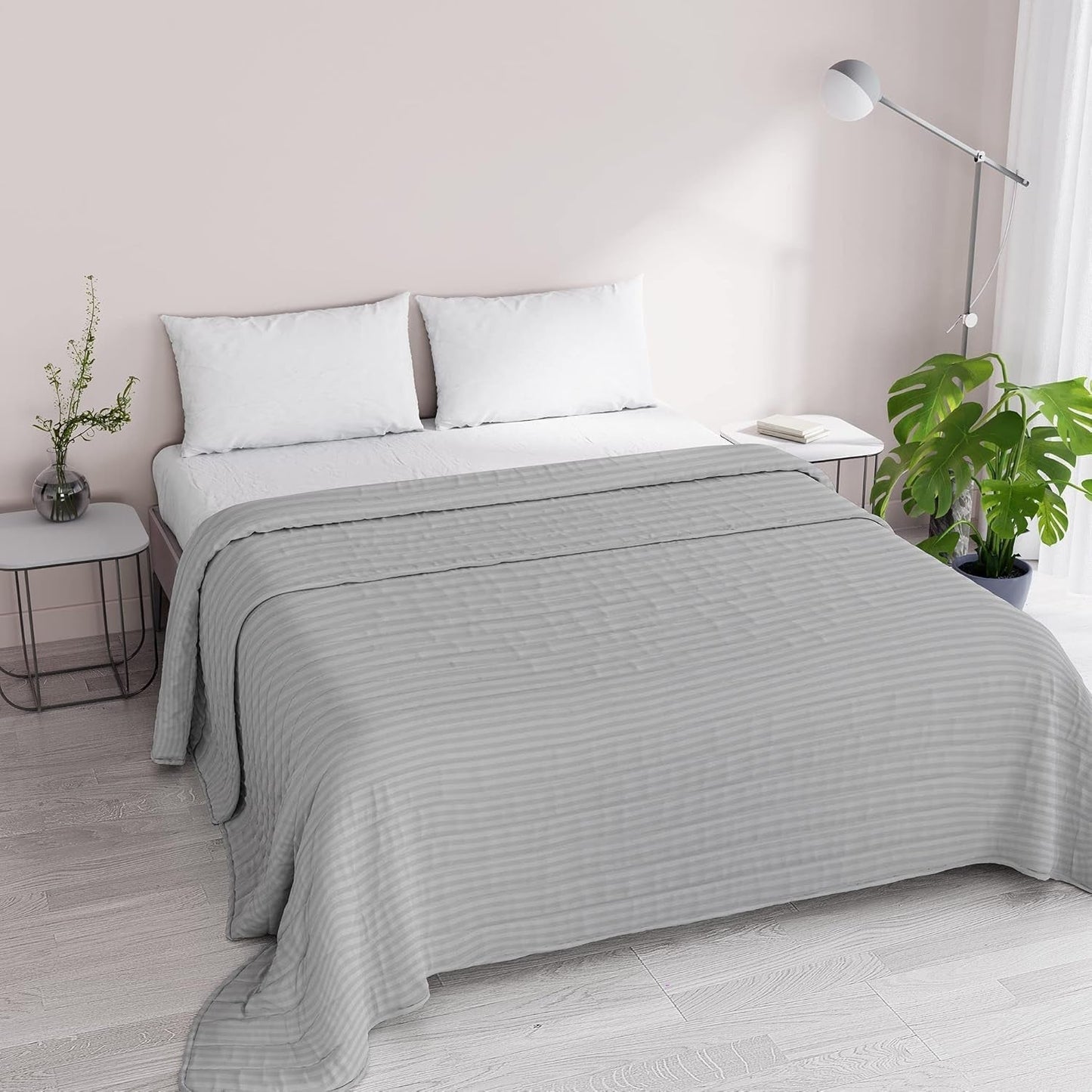 Zomerdekbed Satin Stripes, polyester, crème, 260X250 Cm Quilts en quilts Naty Shop Lichtgrijs 260X250 Cm
