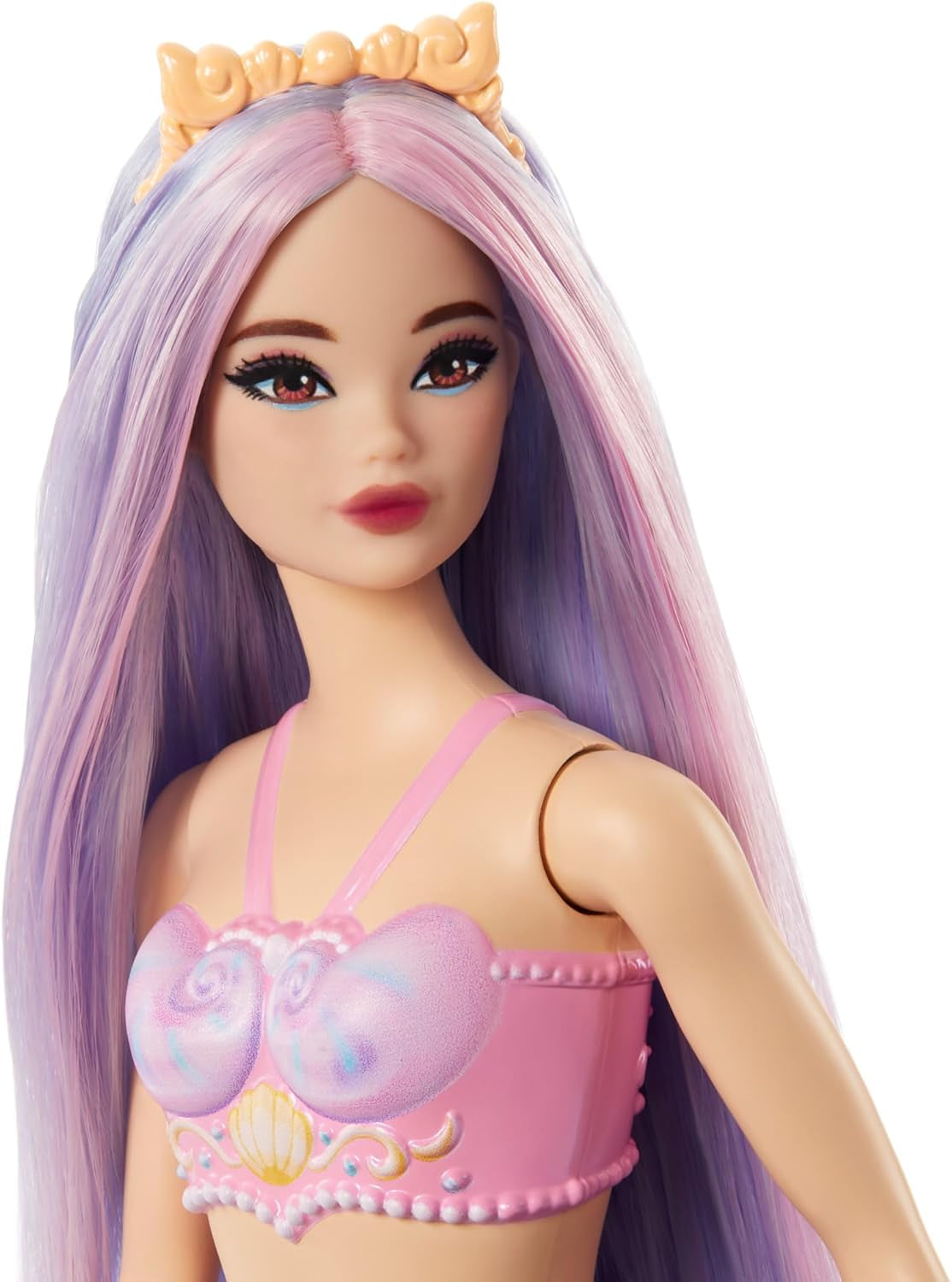Barbie zeemeerminpop met roze en lila fancy haar en hoofdband, schelptop en lavendelblauwe staartvinpop, HRR06 Naty Shop-poppen