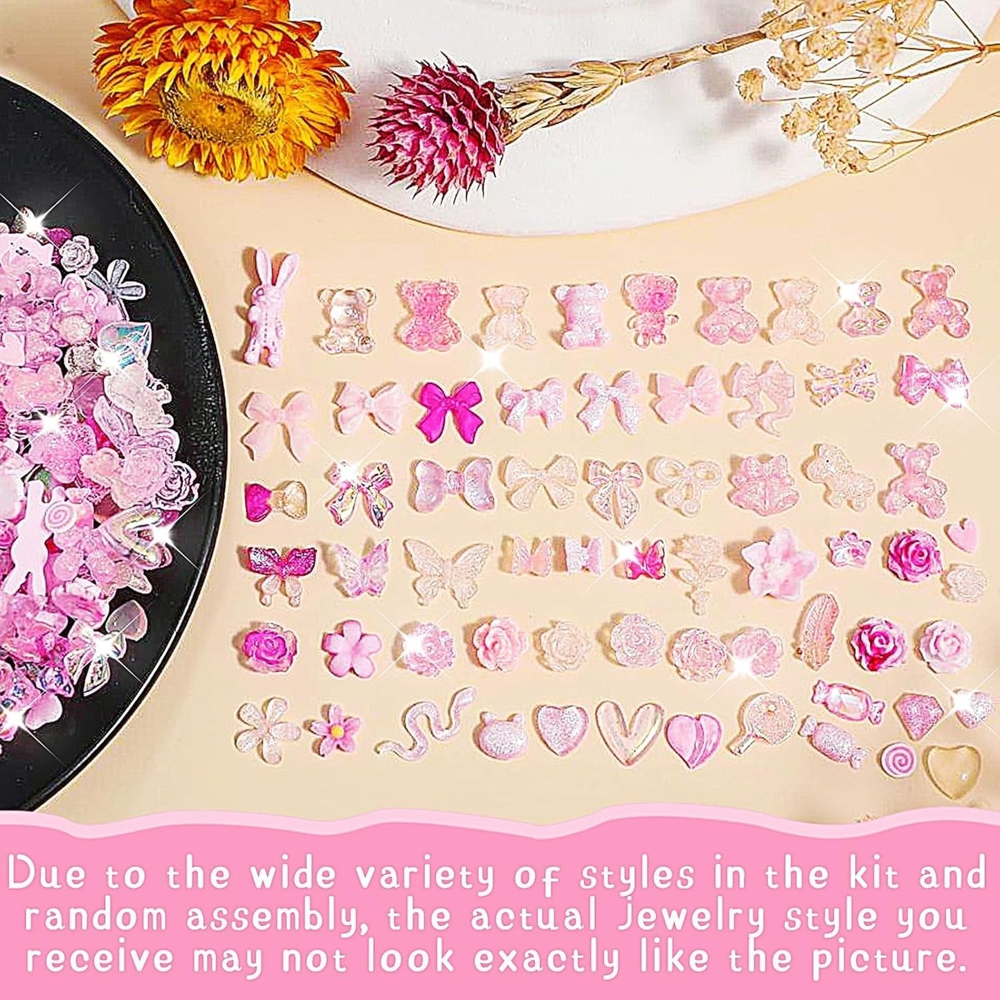 200 Stuks Nail Art Charms 3D Nail Art Decoratieset Strik Nagelhanger Roze Gemengde Stijl Strik Bloem Teddybeer Lolly Hartvorm Nail Art Decoratie DIY Ambachtelijke Nageldesign