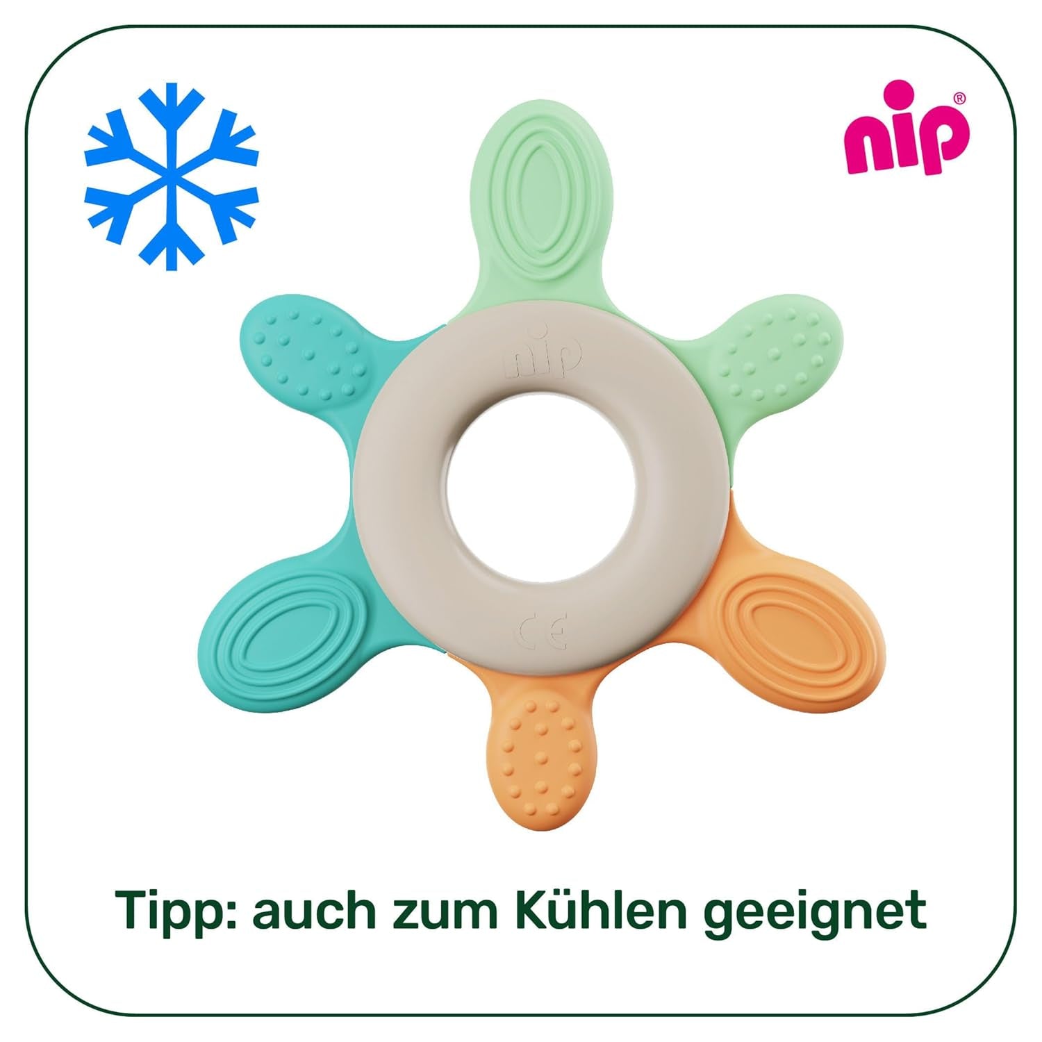 nip – Bijtring | Duurzame bijtring voor baby's vanaf 3 maanden, gemaakt van ruim 65% natuurlijke grondstoffen. Voor zachte massage van tandvlees, tong en tanden | Rood/Groen/Oranje