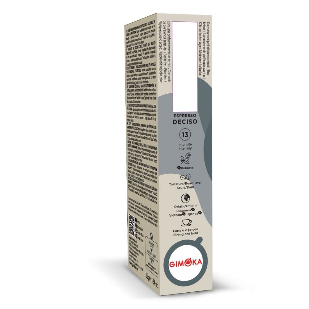 Gimoka Kaffeekapseln Espresso Deciso, Intensität 13/13-100 Kapsel - Compatibel met Nespresso* Haushalts-Espressomaschinen - 100 Stück (10 x 10 Getränke) - Hergestellt in Italien