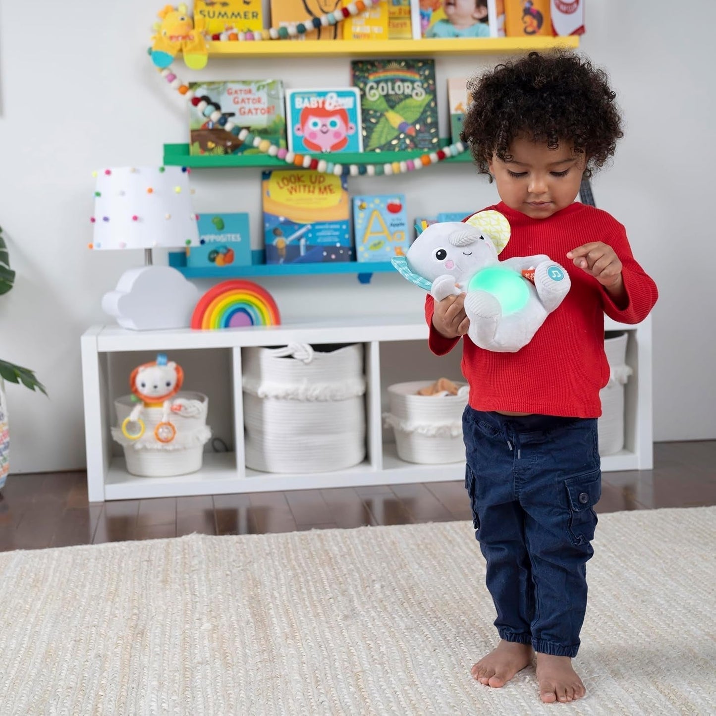 Bright Starts, knuffel-a-bye-babyolifantspeelgoed met lichtjes, liedjes, verschillende texturen en meer, veelkleurig speelgoed Bebe Naty Shop