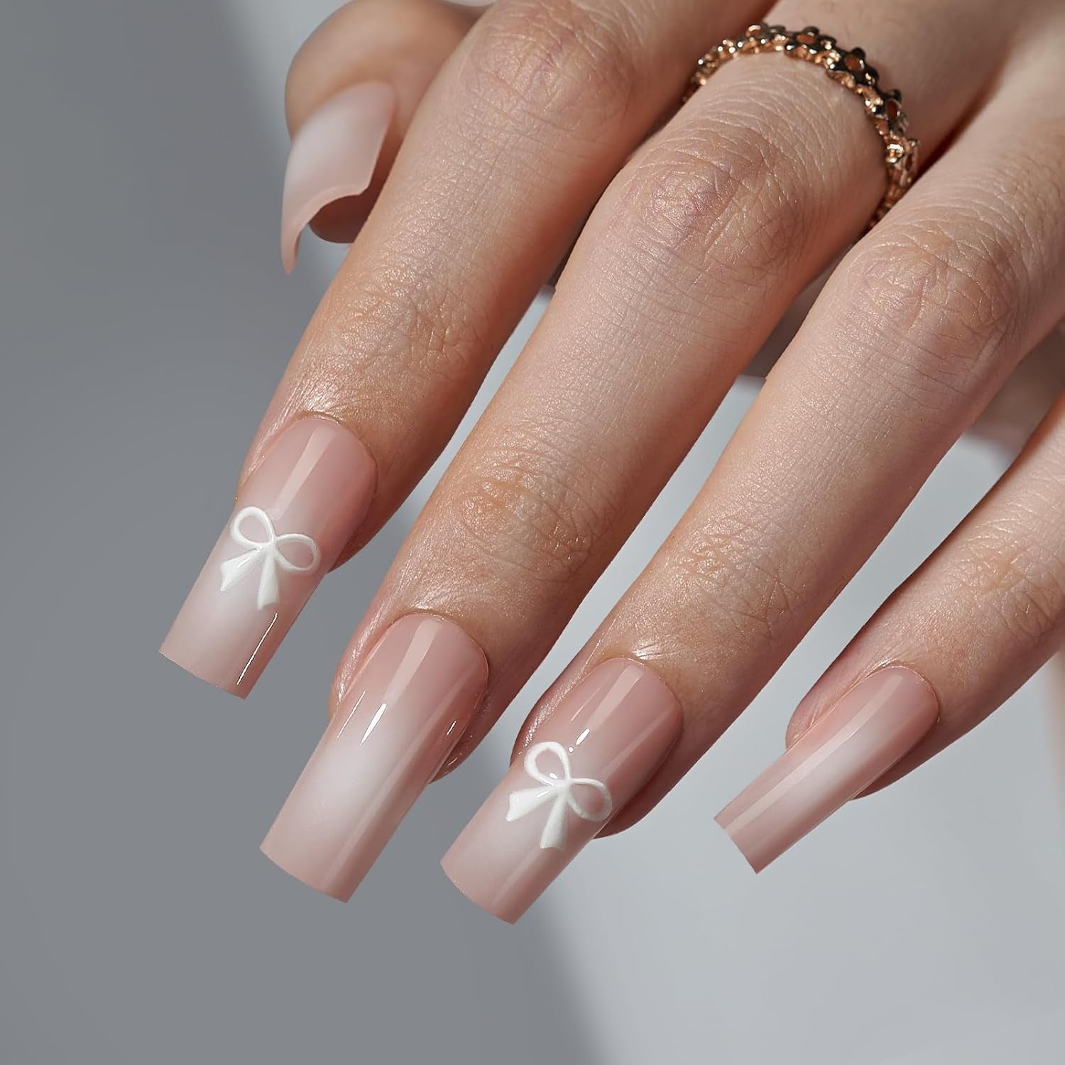 Btartbox Korte vierkante kunstnagels Baby Boomer lijm op witte gradiënt roze kunstnagels Korte kunstnagels met nagellijm 30 stuks vierkante kunstnagels