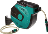 Amazon Basics wandgemonteerde slanghaspel met slang, zelfoprollend, 15 m, marinegroen, zwart