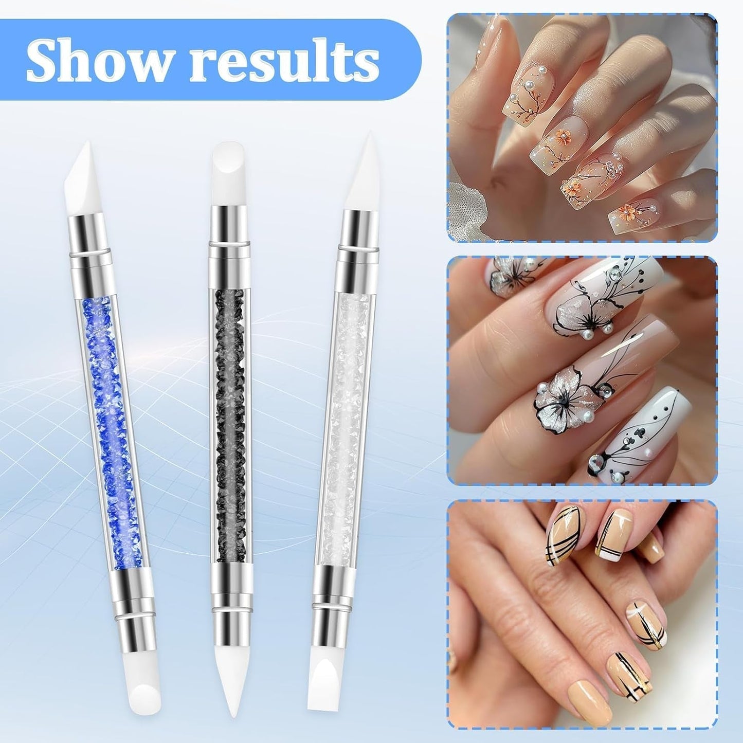 3 Stück Nagel Pinsel Silikon, Nagelkunst Skulptur Stift, Doppel Köpfe DIY Maniküre Werkzeug, Strassstein Picker, Gel Schnitzen Pinsel Für Design, Vormgeven Tekening Carving Nagelfolie